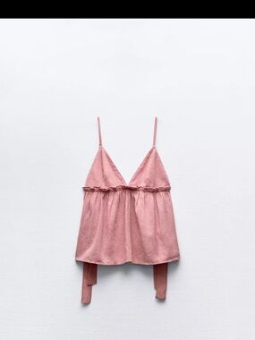 Zara Ruffled Bow Tank Top Dusty Pink